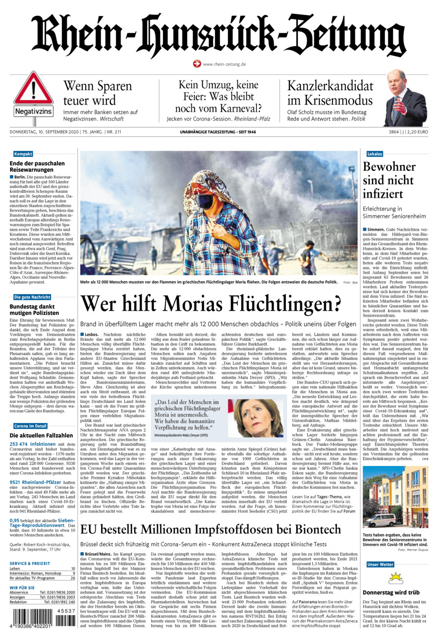Rhein-Hunsrück-Zeitung vom Donnerstag, 10.09.2020