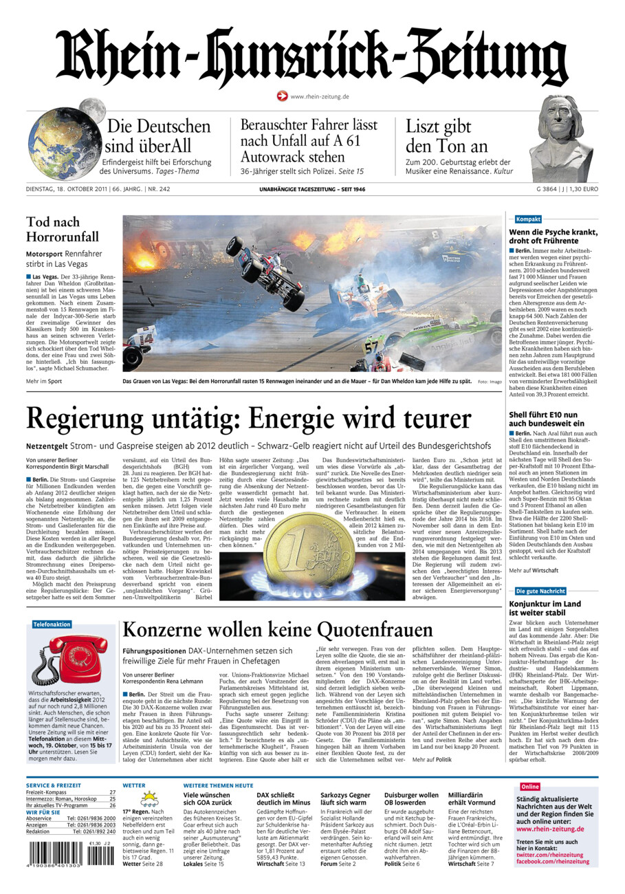 Rhein-Hunsrück-Zeitung vom Dienstag, 18.10.2011