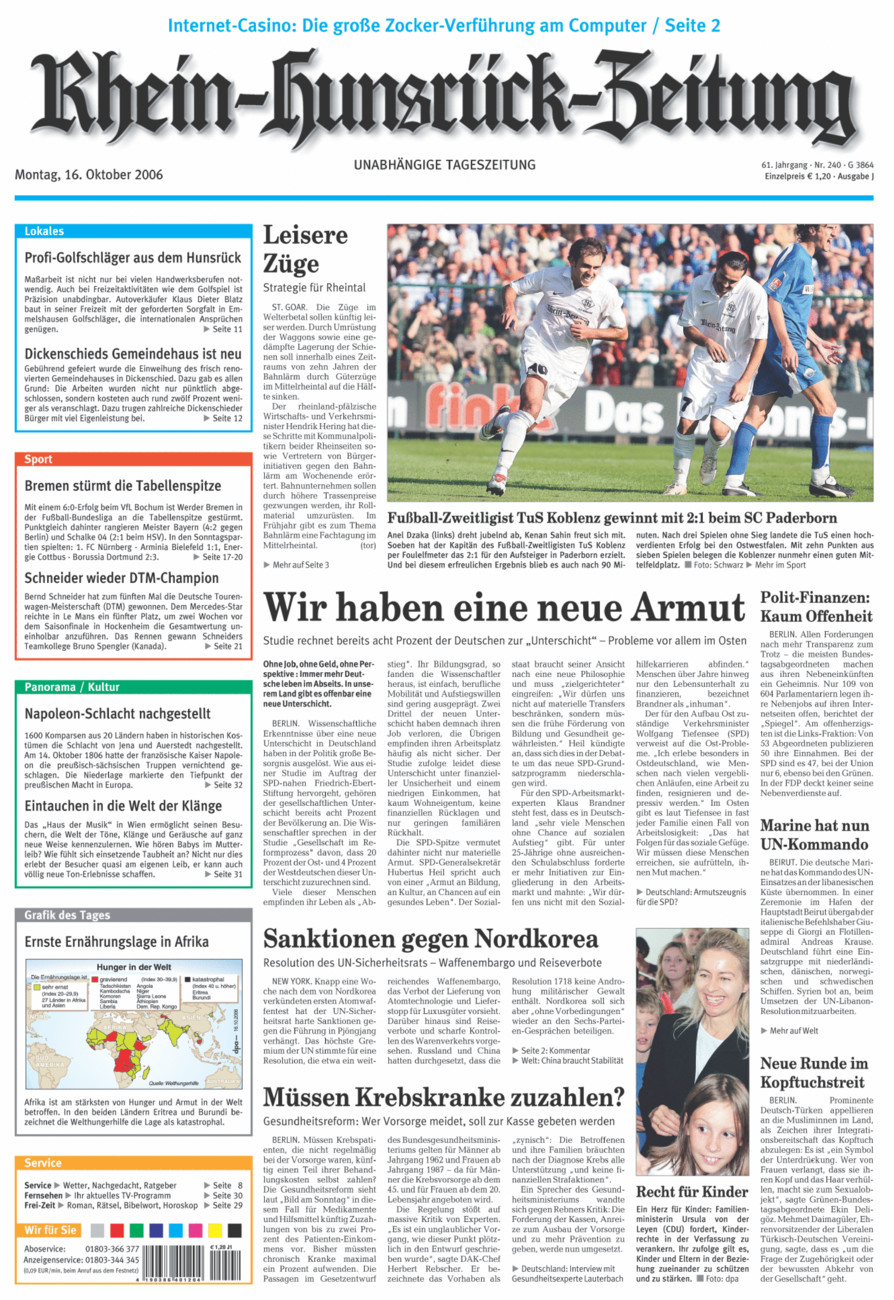 Rhein-Hunsrück-Zeitung vom Montag, 16.10.2006