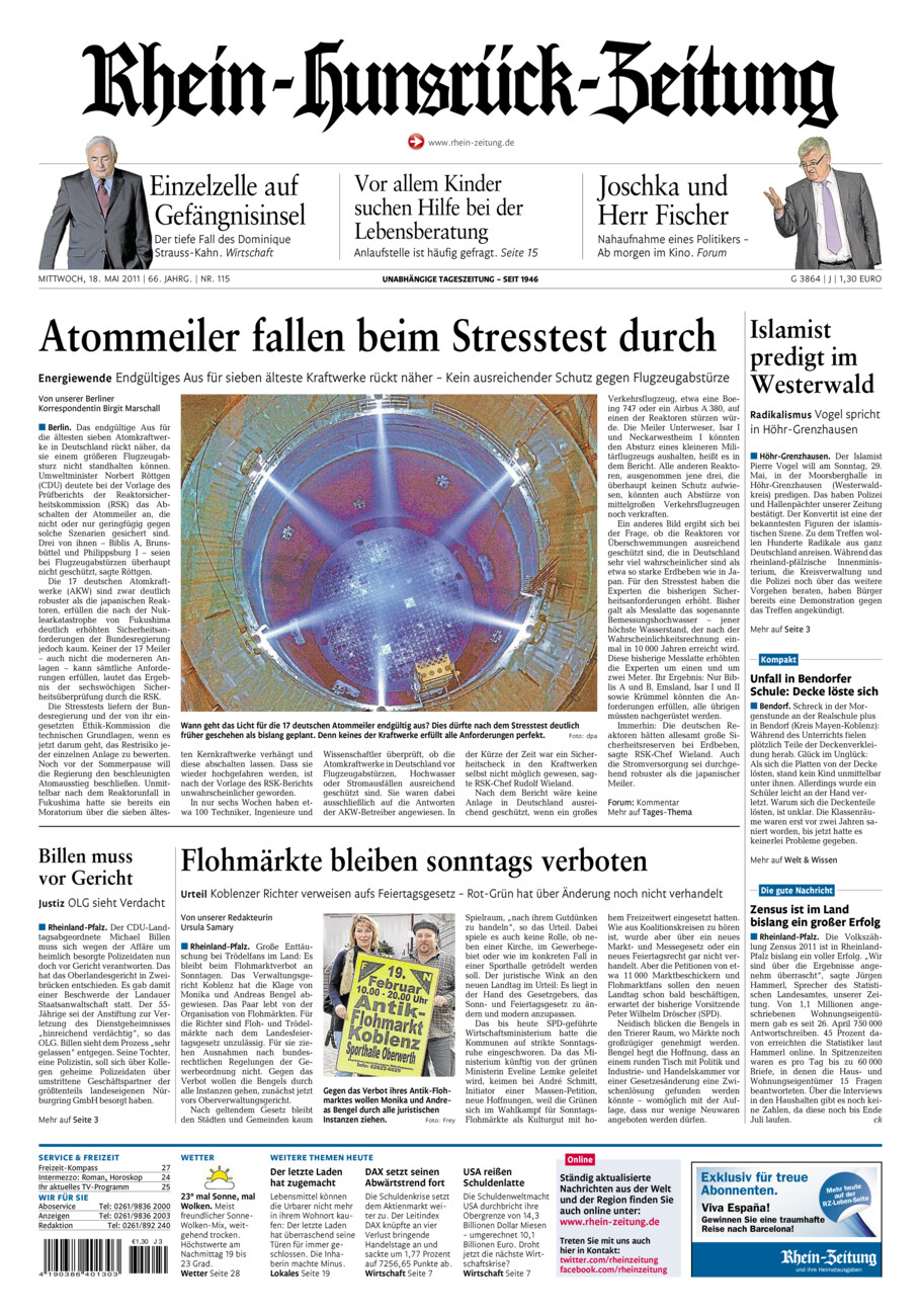 Rhein-Hunsrück-Zeitung vom Mittwoch, 18.05.2011