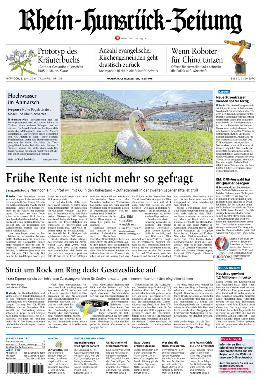 Rhein-Hunsrück-Zeitung vom Mittwoch, 08.06.2016