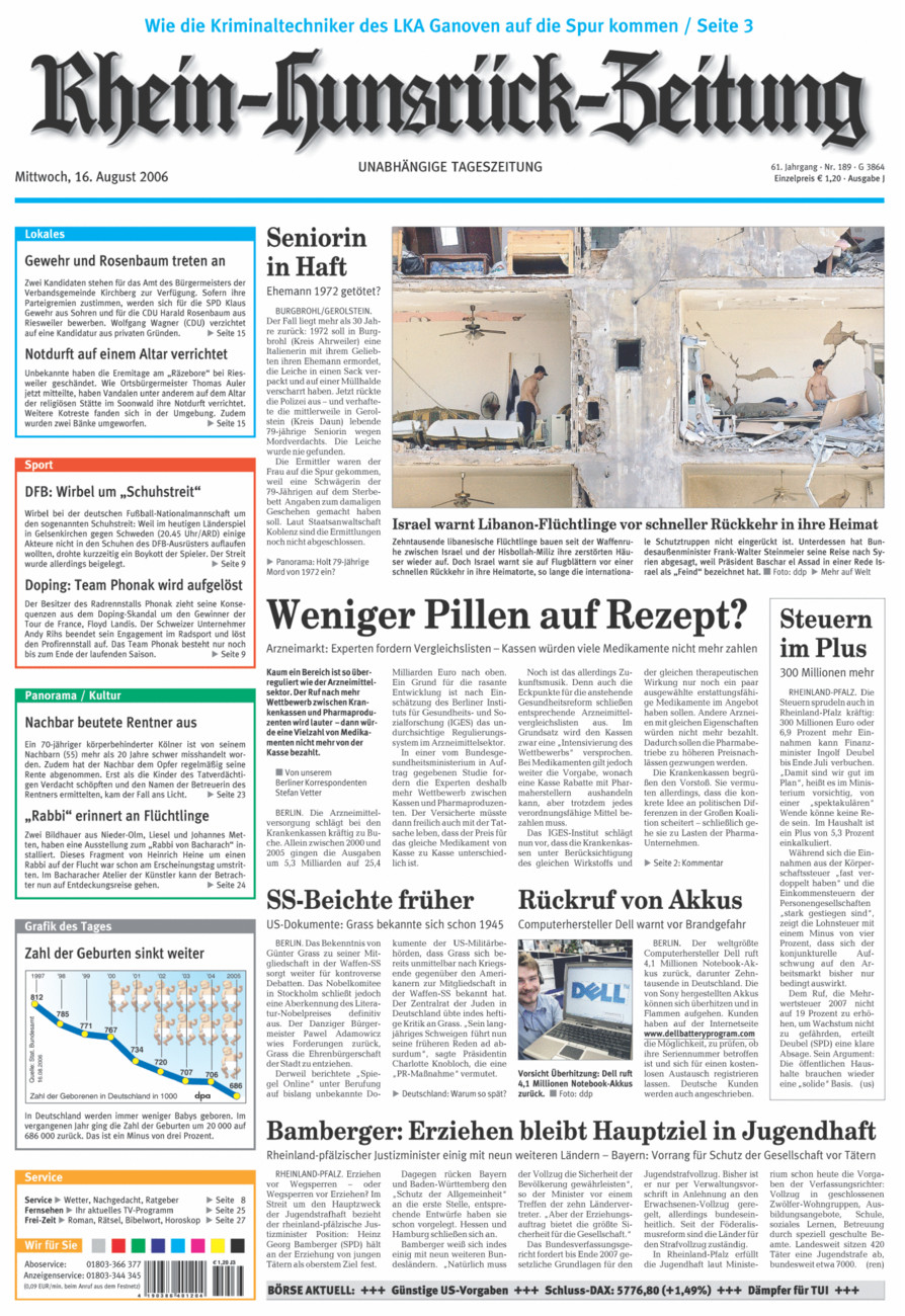 Rhein-Hunsrück-Zeitung vom Mittwoch, 16.08.2006