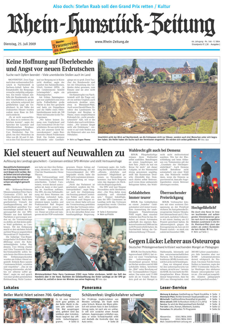 Rhein-Hunsrück-Zeitung vom Dienstag, 21.07.2009