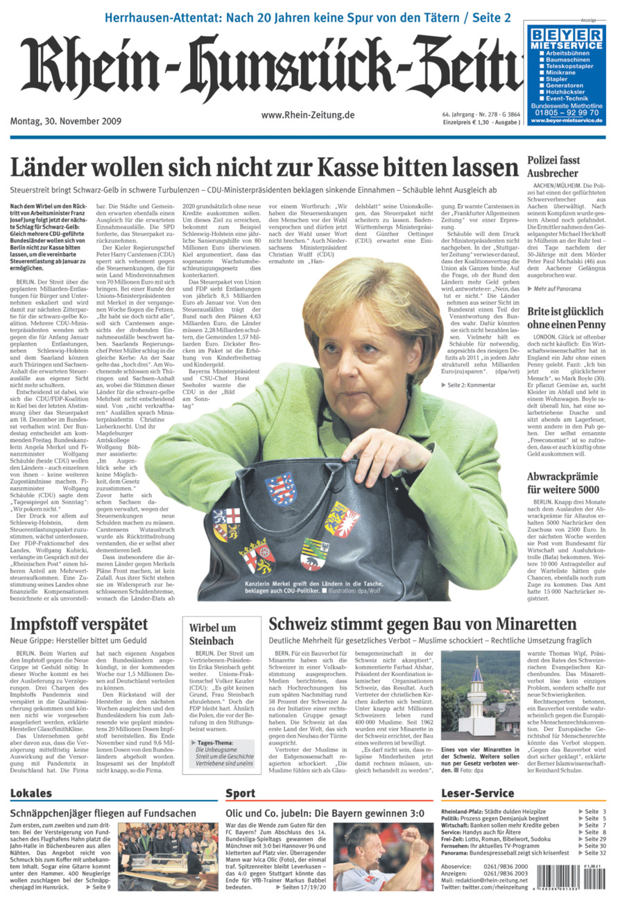 Rhein-Hunsrück-Zeitung vom Montag, 30.11.2009
