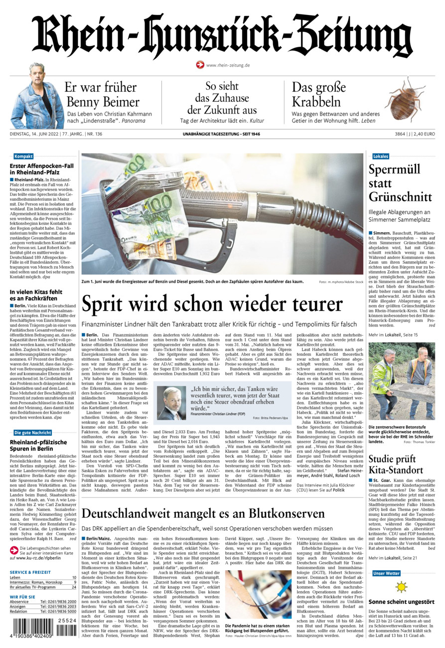 Rhein-Hunsrück-Zeitung vom Dienstag, 14.06.2022