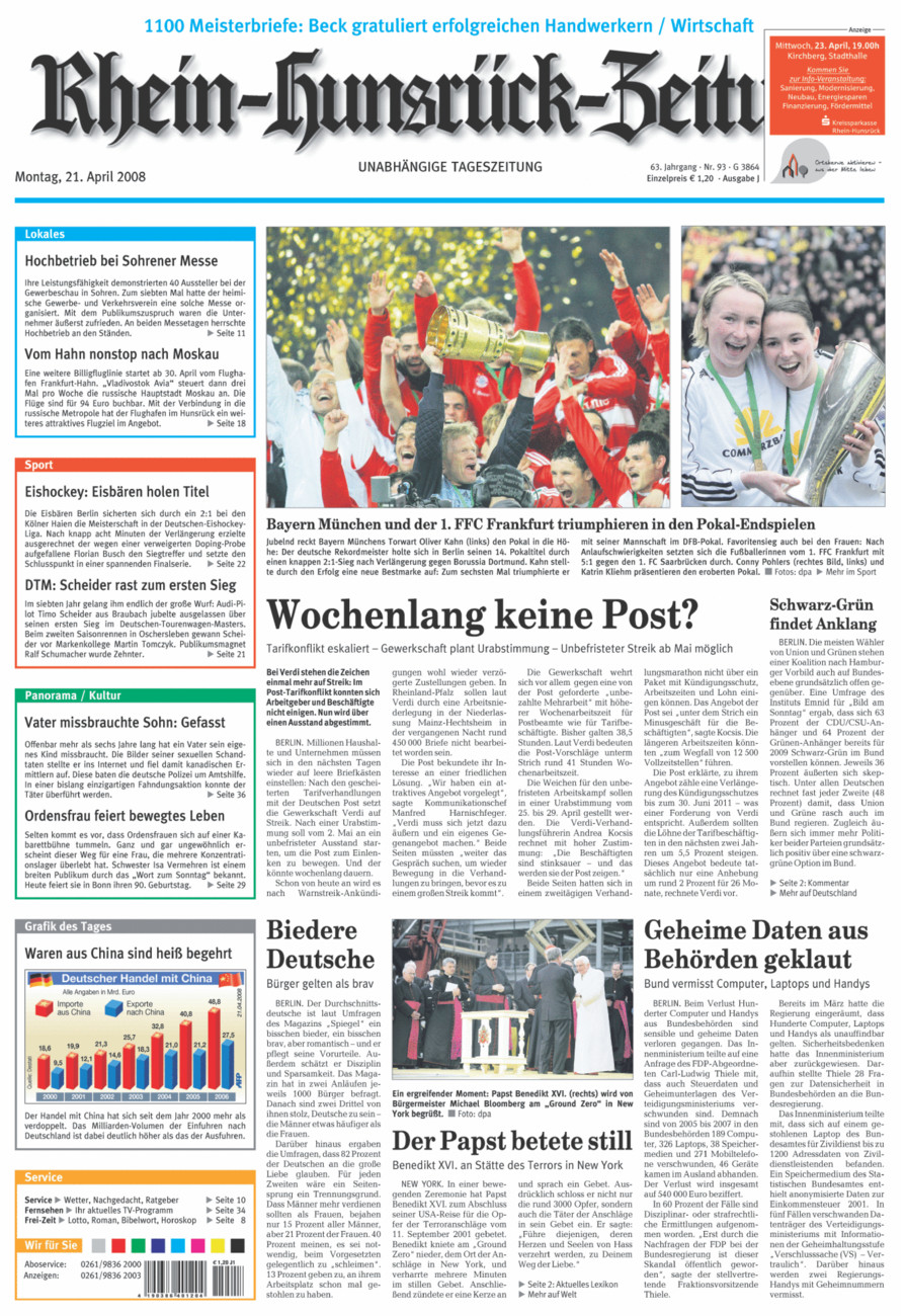 Rhein-Hunsrück-Zeitung vom Montag, 21.04.2008