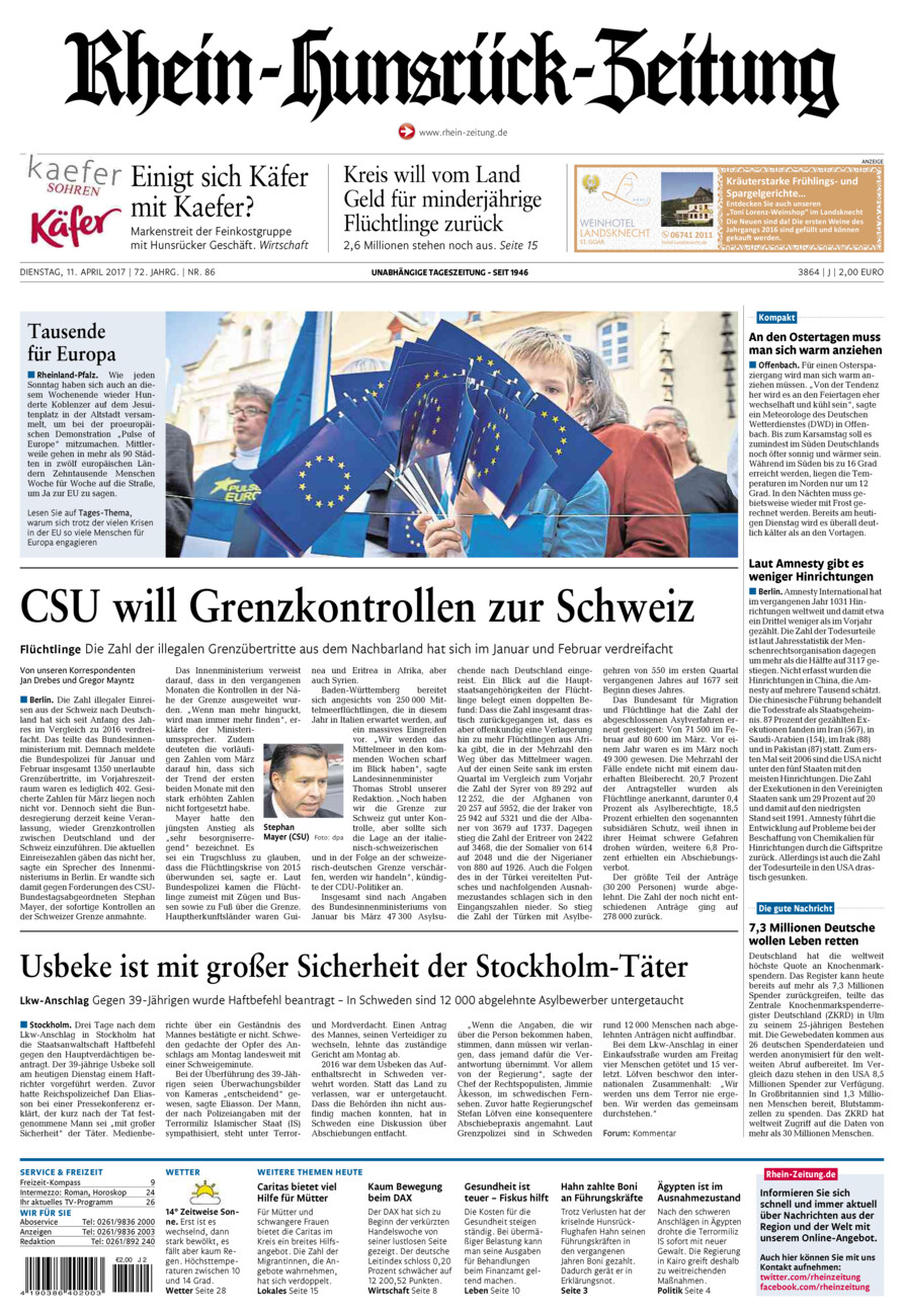 Rhein-Hunsrück-Zeitung vom Dienstag, 11.04.2017