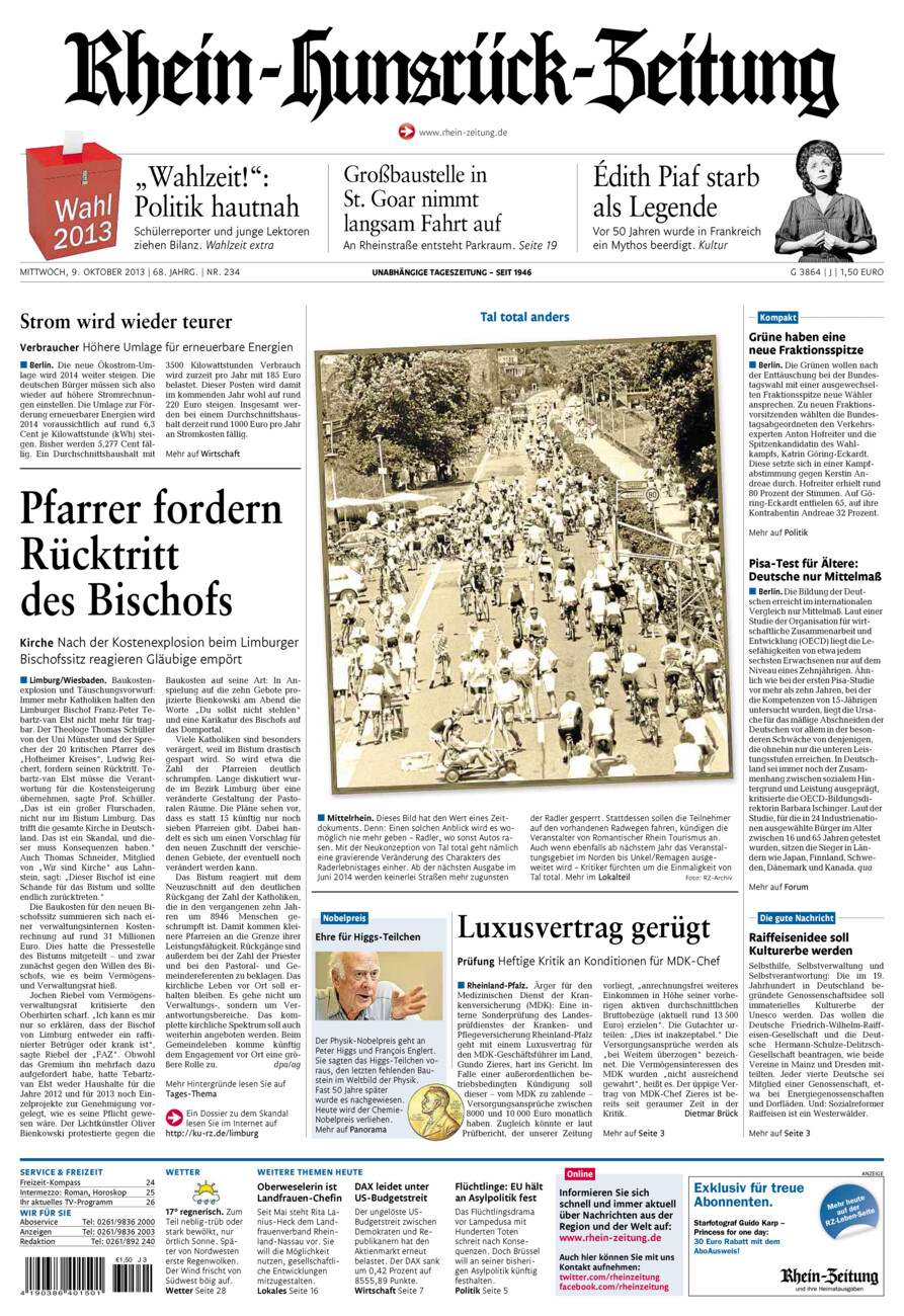 Rhein-Hunsrück-Zeitung vom Mittwoch, 09.10.2013