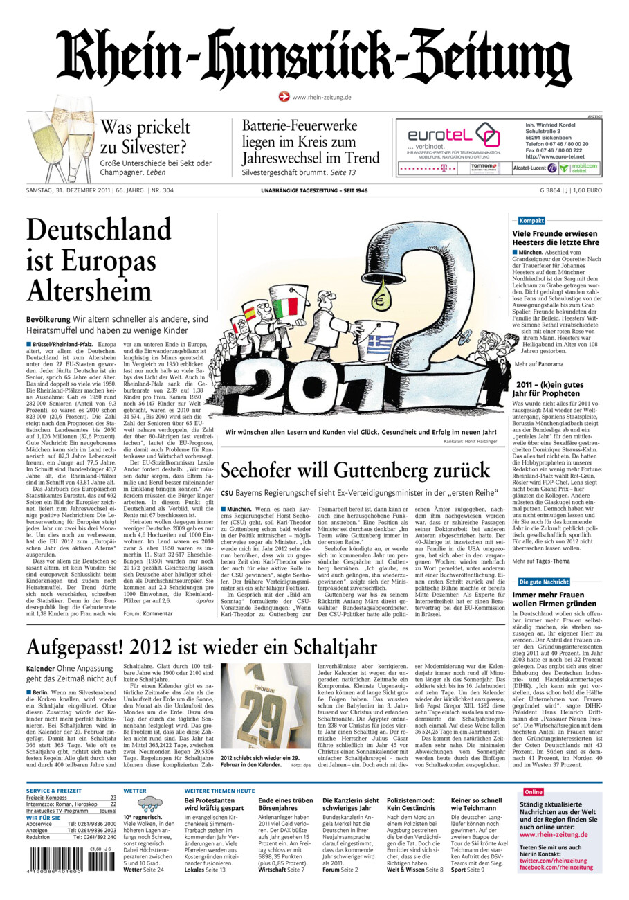 Rhein-Hunsrück-Zeitung vom Samstag, 31.12.2011