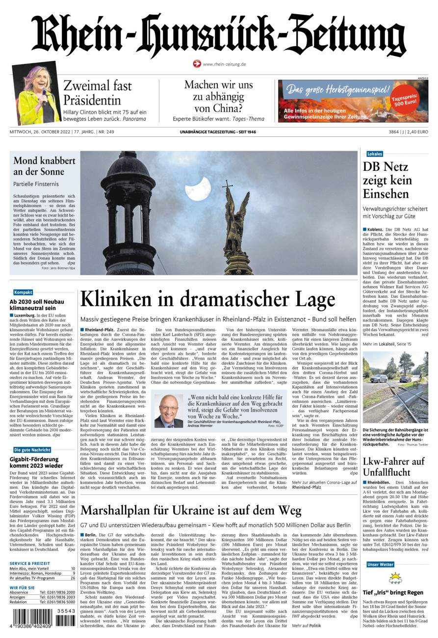 Rhein-Hunsrück-Zeitung vom Mittwoch, 26.10.2022