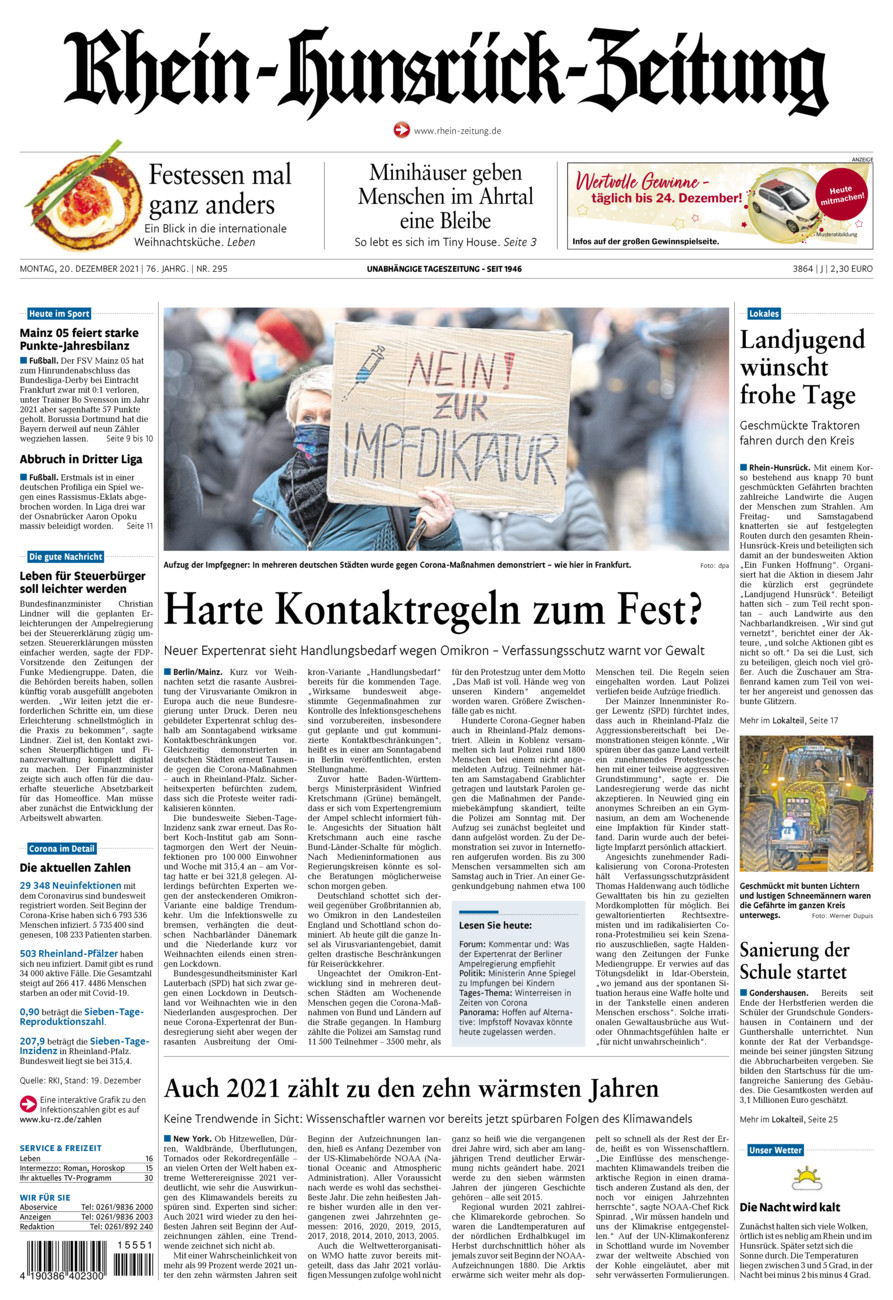 Rhein-Hunsrück-Zeitung vom Montag, 20.12.2021