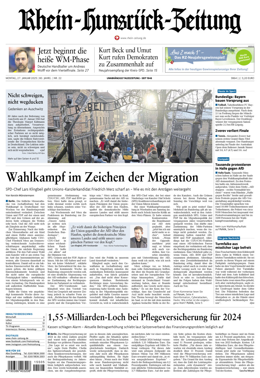 Rhein-Hunsrück-Zeitung vom Montag, 27.01.2025