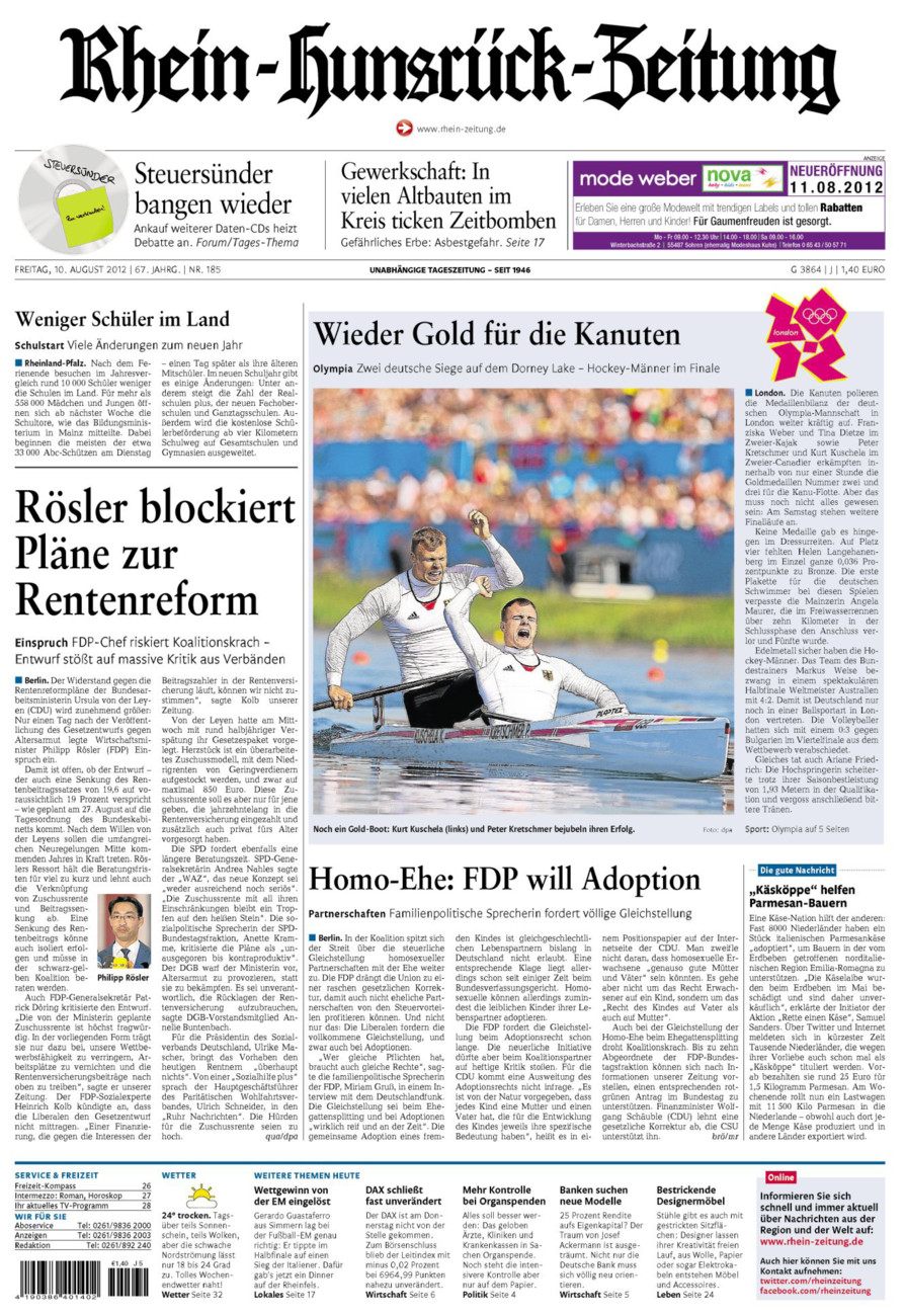 Rhein-Hunsrück-Zeitung vom Freitag, 10.08.2012