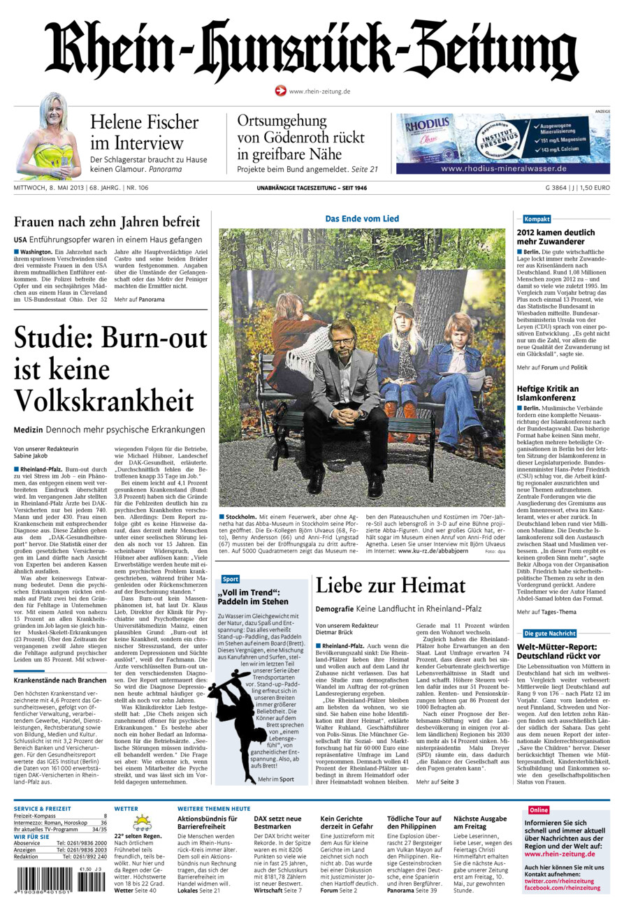 Rhein-Hunsrück-Zeitung vom Mittwoch, 08.05.2013