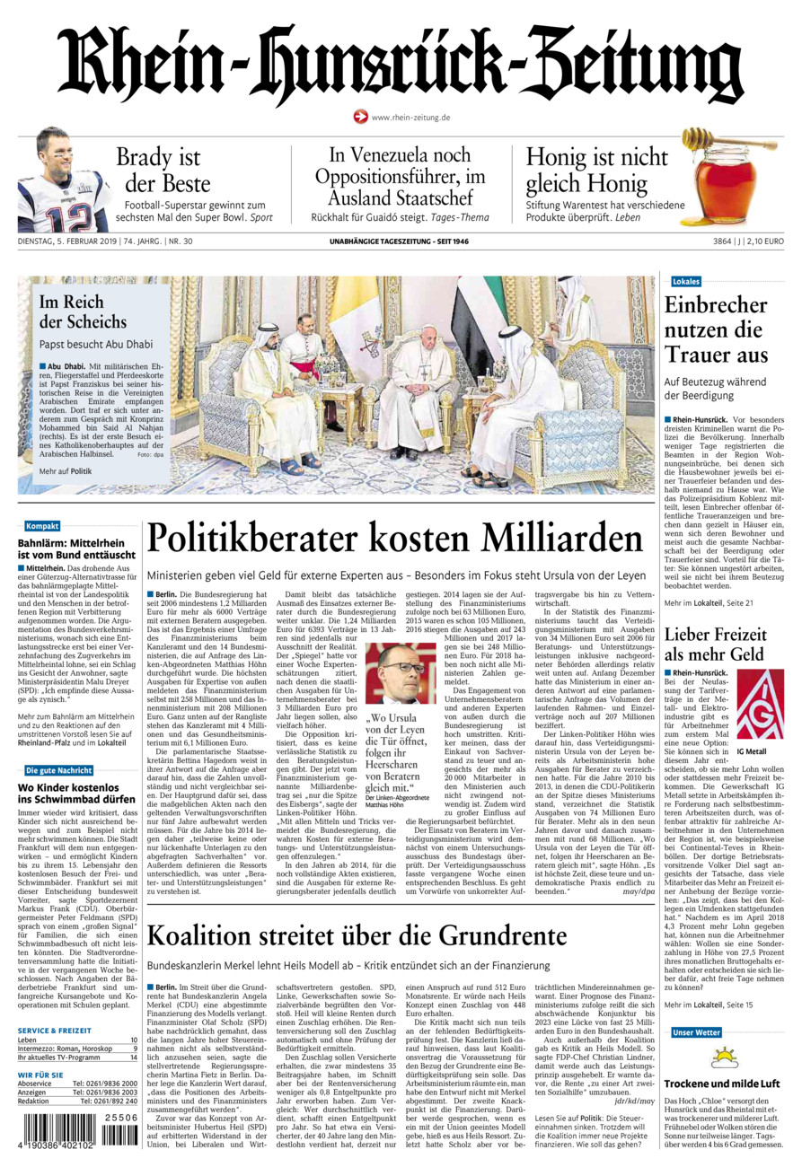 Rhein-Hunsrück-Zeitung vom Dienstag, 05.02.2019