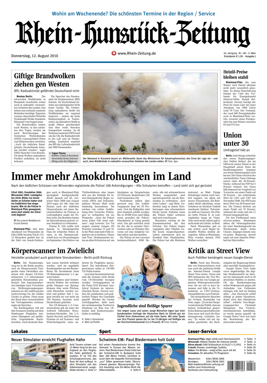 Rhein-Hunsrück-Zeitung vom Donnerstag, 12.08.2010