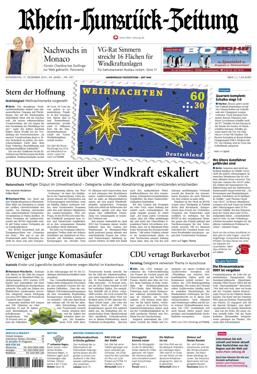 Rhein-Hunsrück-Zeitung vom Donnerstag, 11.12.2014