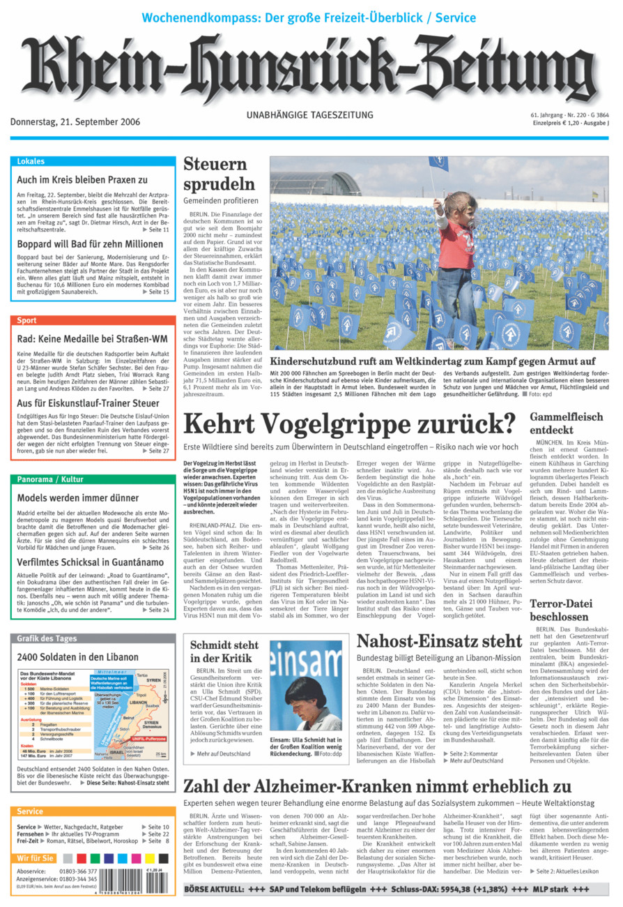 Rhein-Hunsrück-Zeitung vom Donnerstag, 21.09.2006