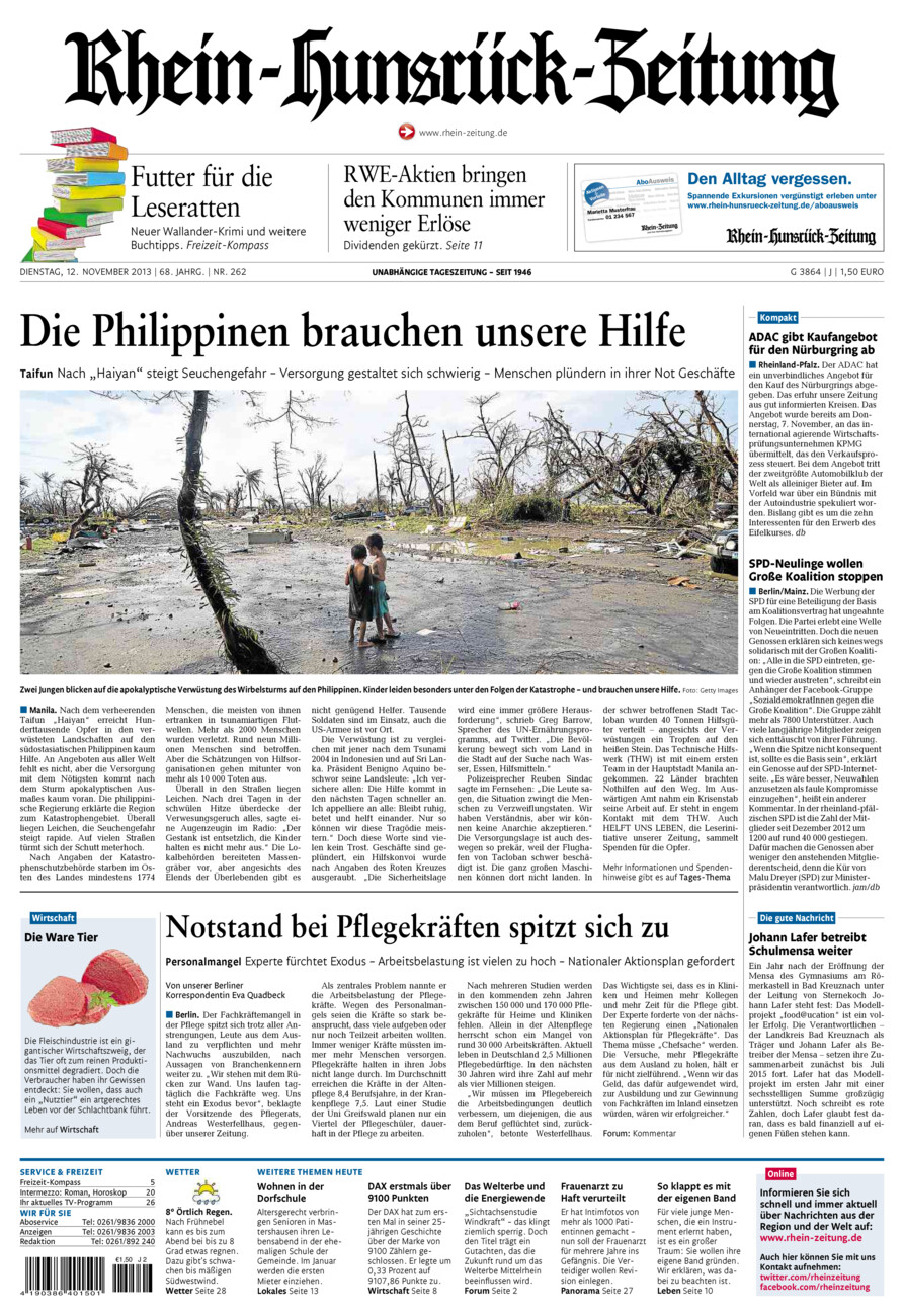 Rhein-Hunsrück-Zeitung vom Dienstag, 12.11.2013