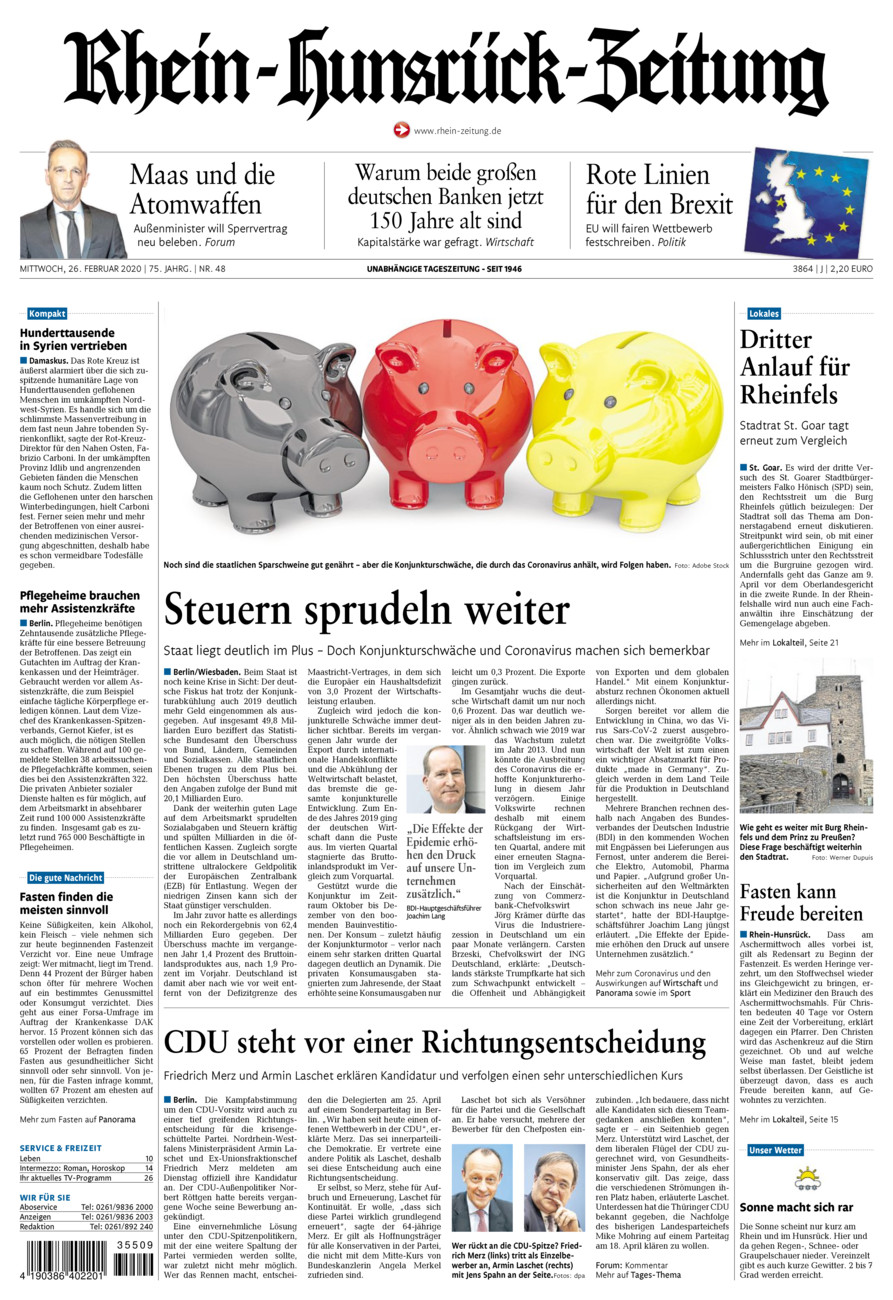 Rhein-Hunsrück-Zeitung vom Mittwoch, 26.02.2020