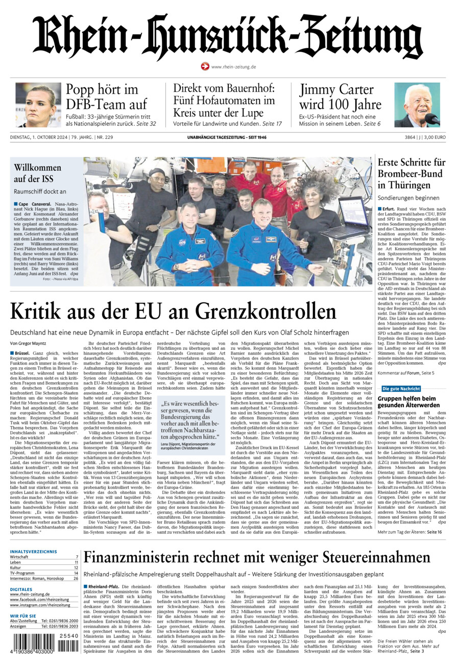 Rhein-Hunsrück-Zeitung vom Dienstag, 01.10.2024