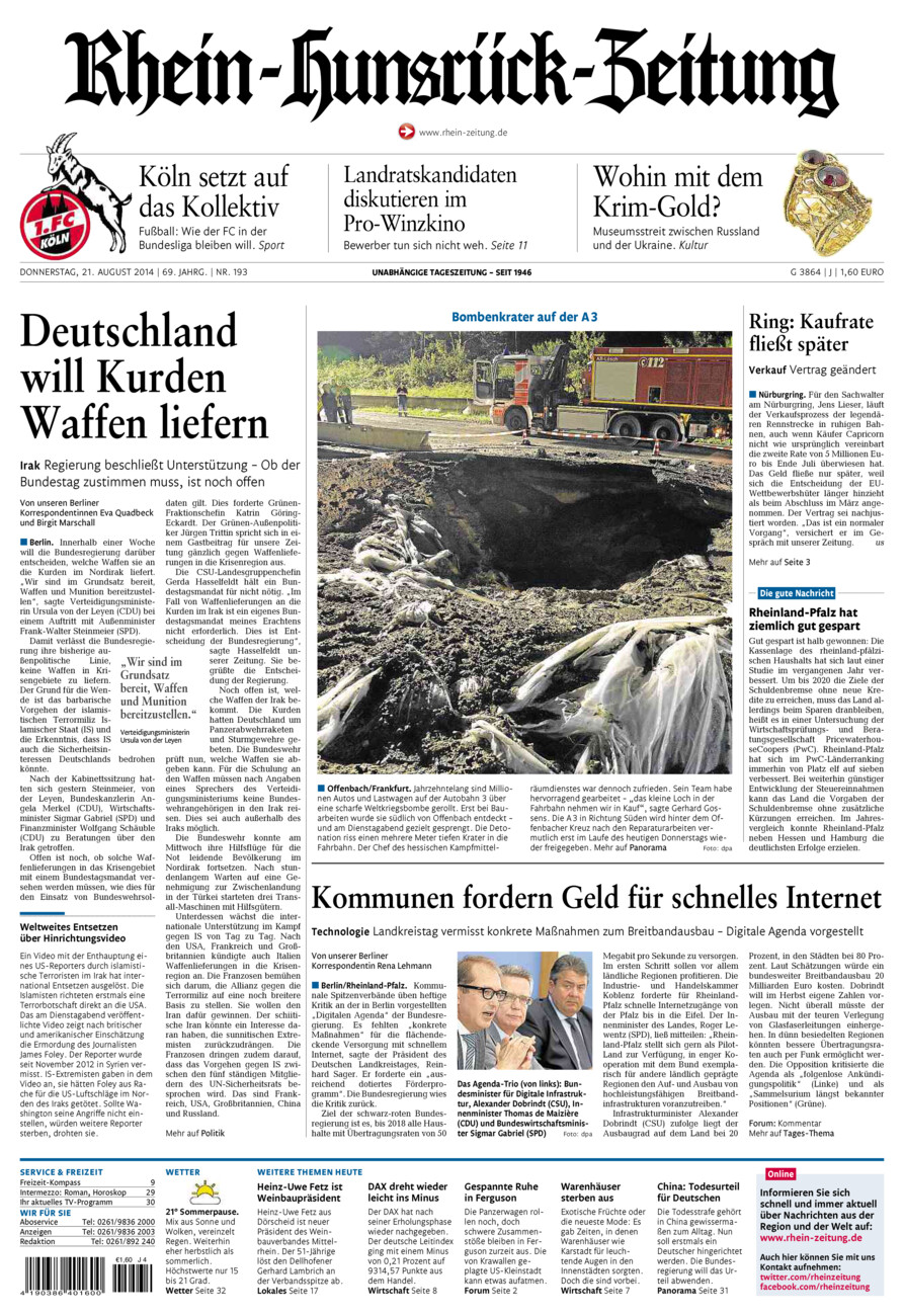 Rhein-Hunsrück-Zeitung vom Donnerstag, 21.08.2014