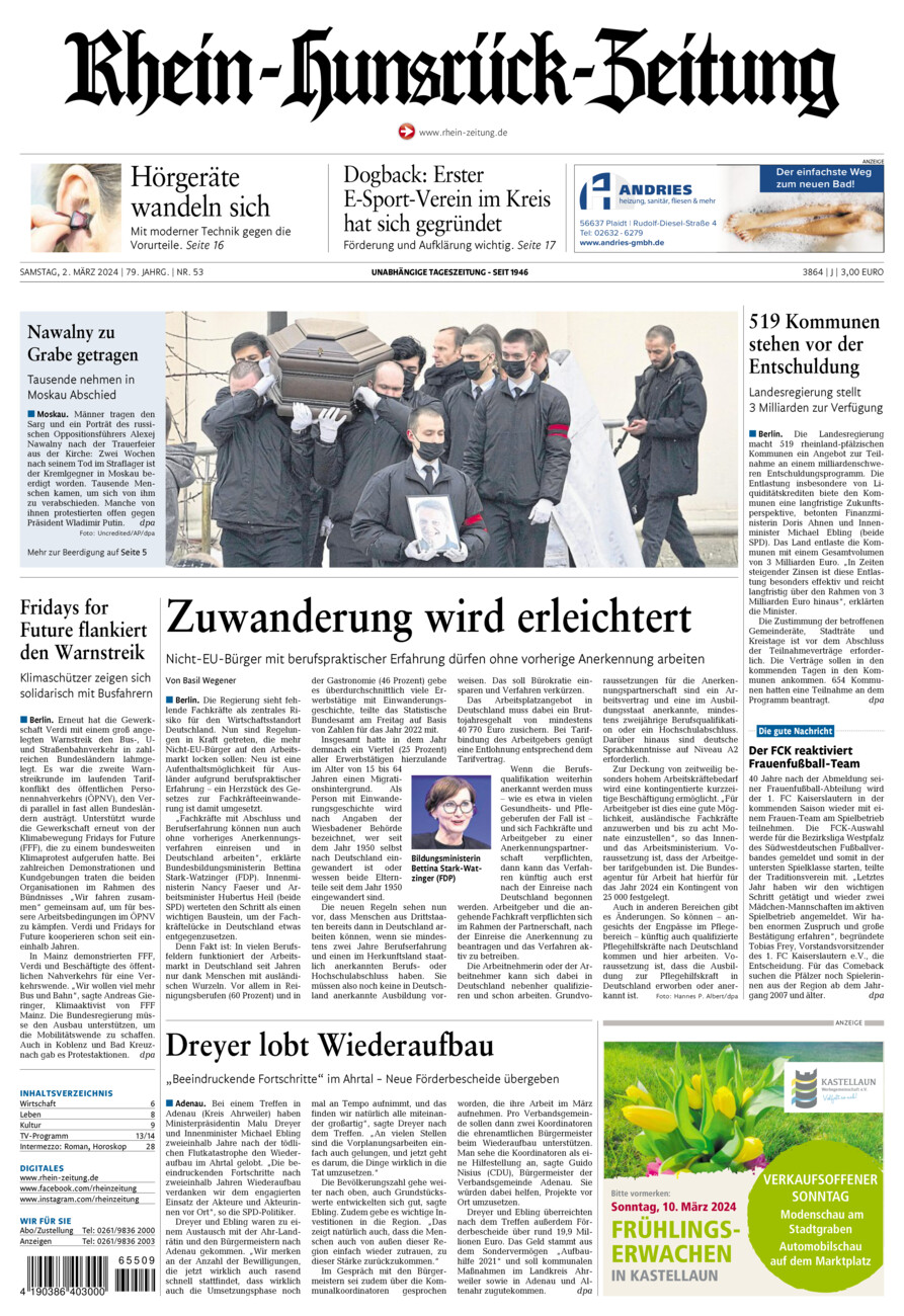 Rhein-Hunsrück-Zeitung vom Samstag, 02.03.2024