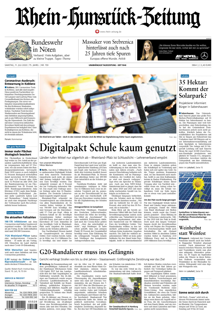 Rhein-Hunsrück-Zeitung vom Samstag, 11.07.2020