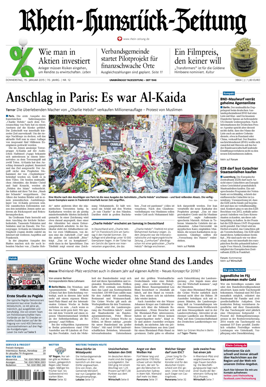 Rhein-Hunsrück-Zeitung vom Donnerstag, 15.01.2015
