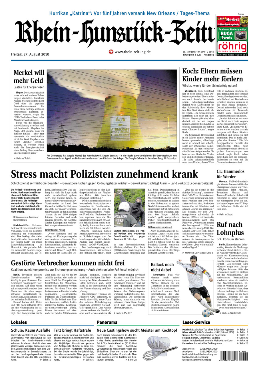 Rhein-Hunsrück-Zeitung vom Freitag, 27.08.2010