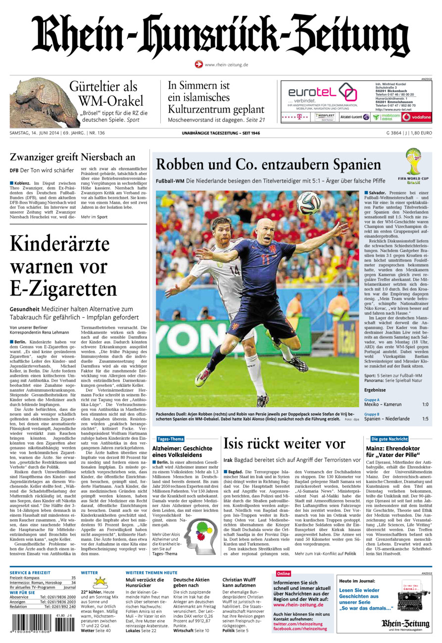 Rhein-Hunsrück-Zeitung vom Samstag, 14.06.2014