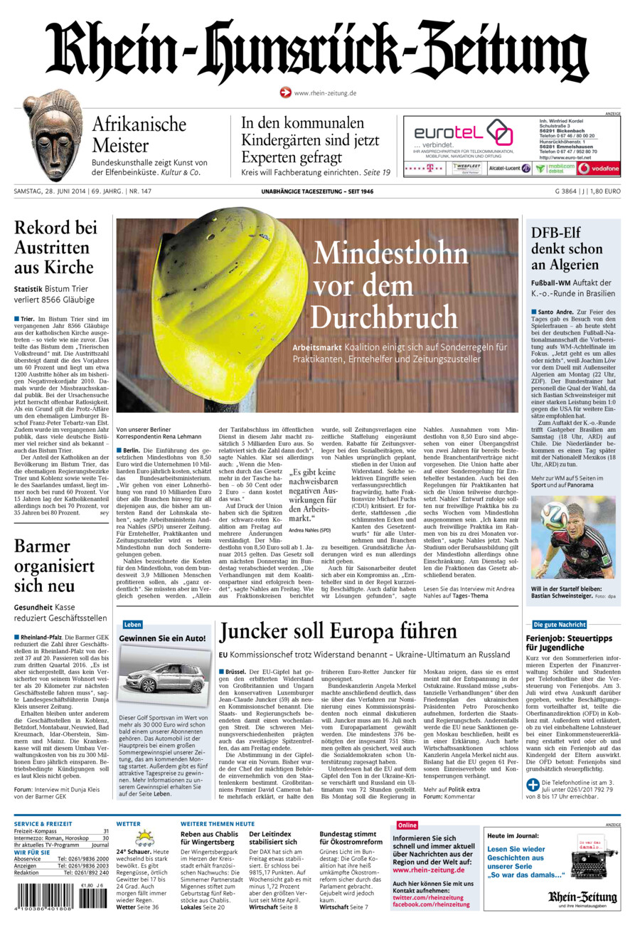 Rhein-Hunsrück-Zeitung vom Samstag, 28.06.2014