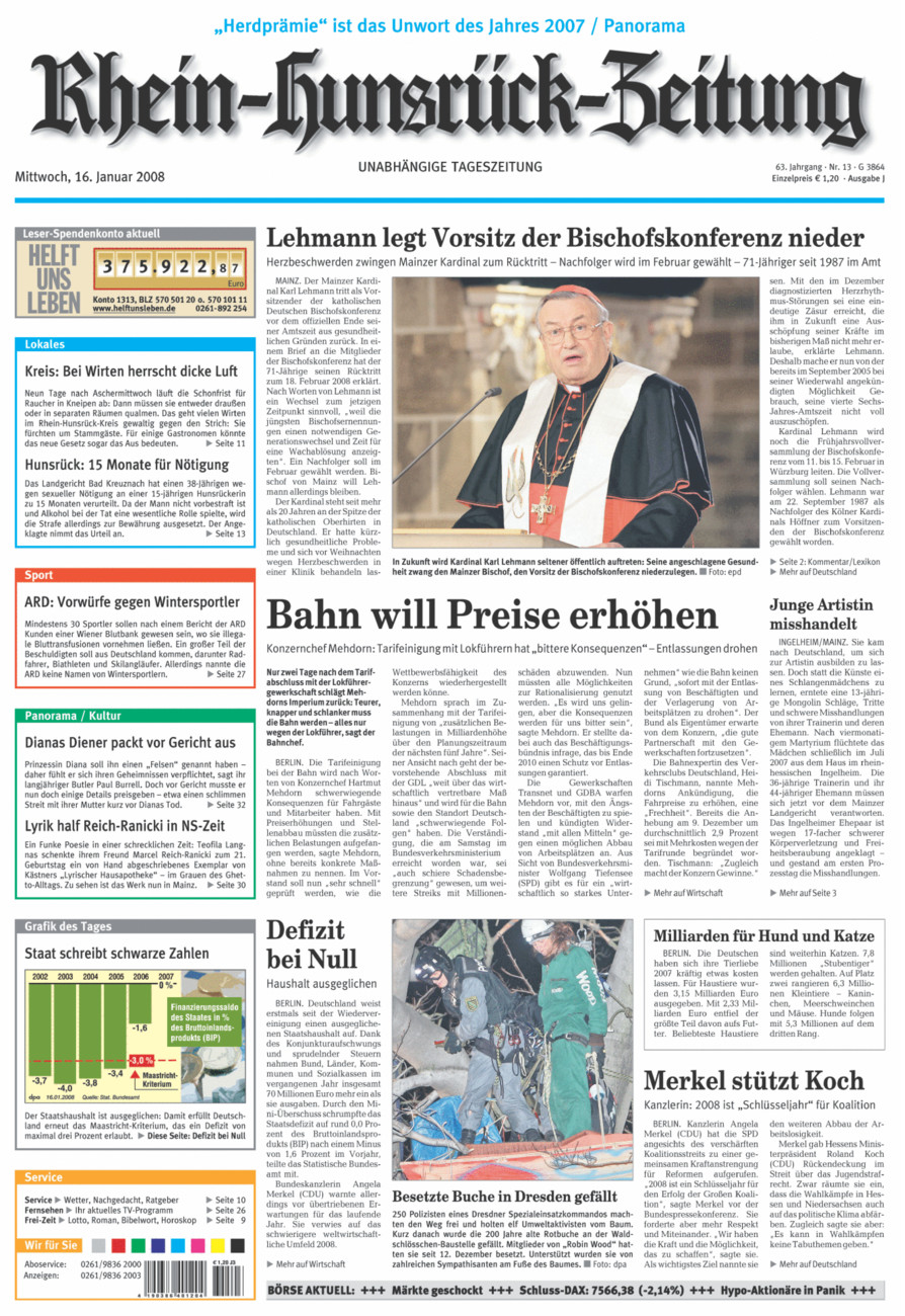 Rhein-Hunsrück-Zeitung vom Mittwoch, 16.01.2008