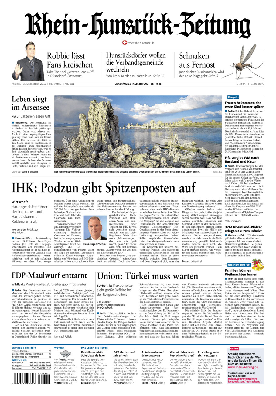 Rhein-Hunsrück-Zeitung vom Freitag, 03.12.2010