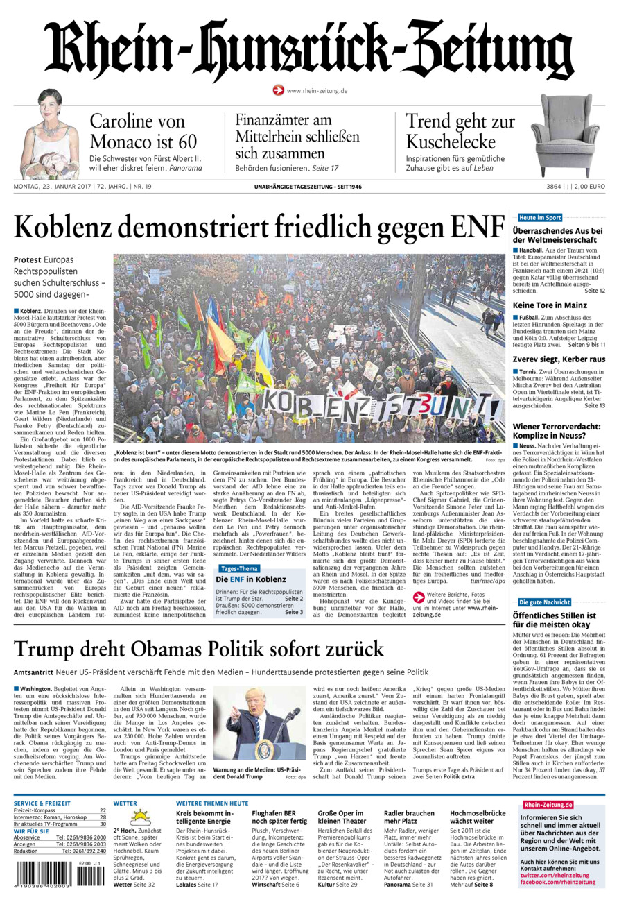 Rhein-Hunsrück-Zeitung vom Montag, 23.01.2017