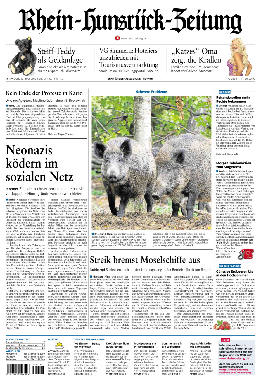 Rhein-Hunsrück-Zeitung vom Mittwoch, 10.07.2013