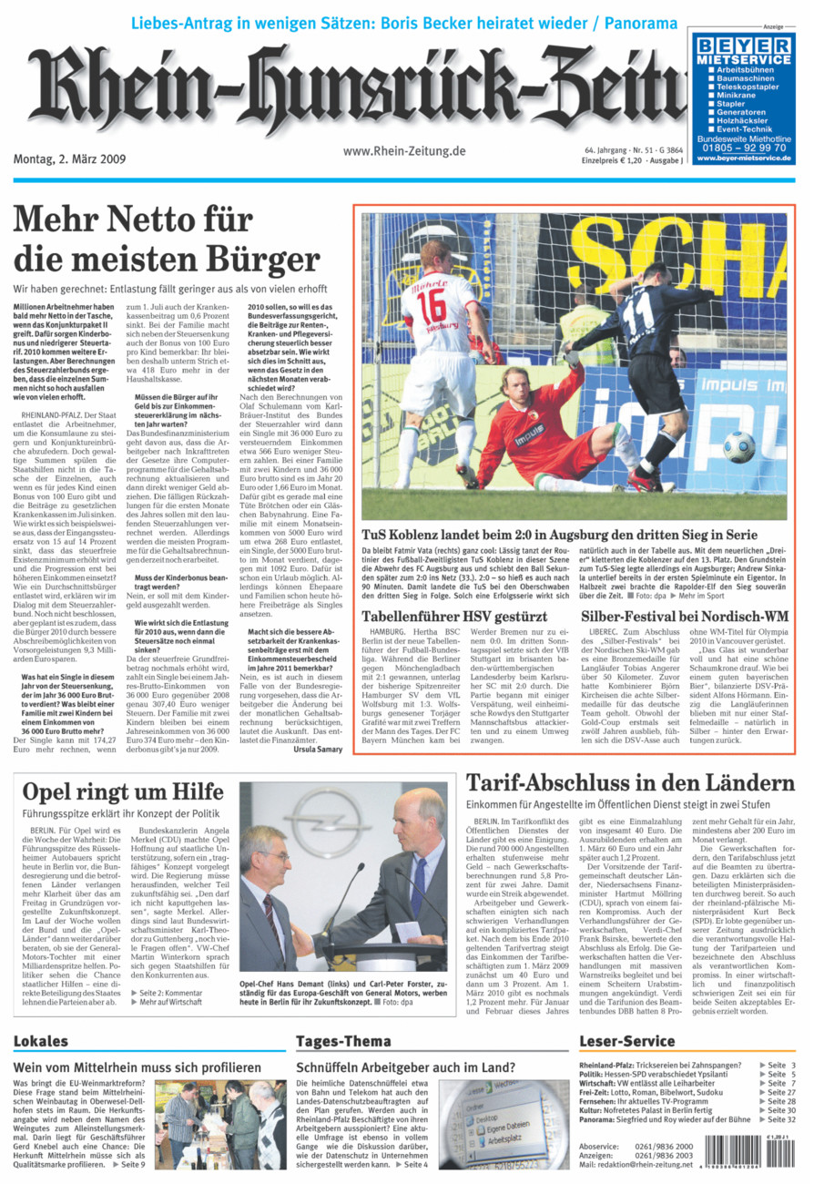 Rhein-Hunsrück-Zeitung vom Montag, 02.03.2009