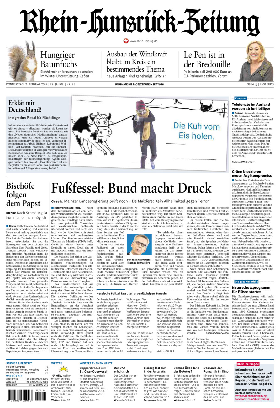 Rhein-Hunsrück-Zeitung vom Donnerstag, 02.02.2017
