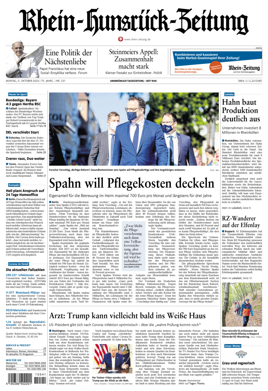 Rhein-Hunsrück-Zeitung vom Montag, 05.10.2020