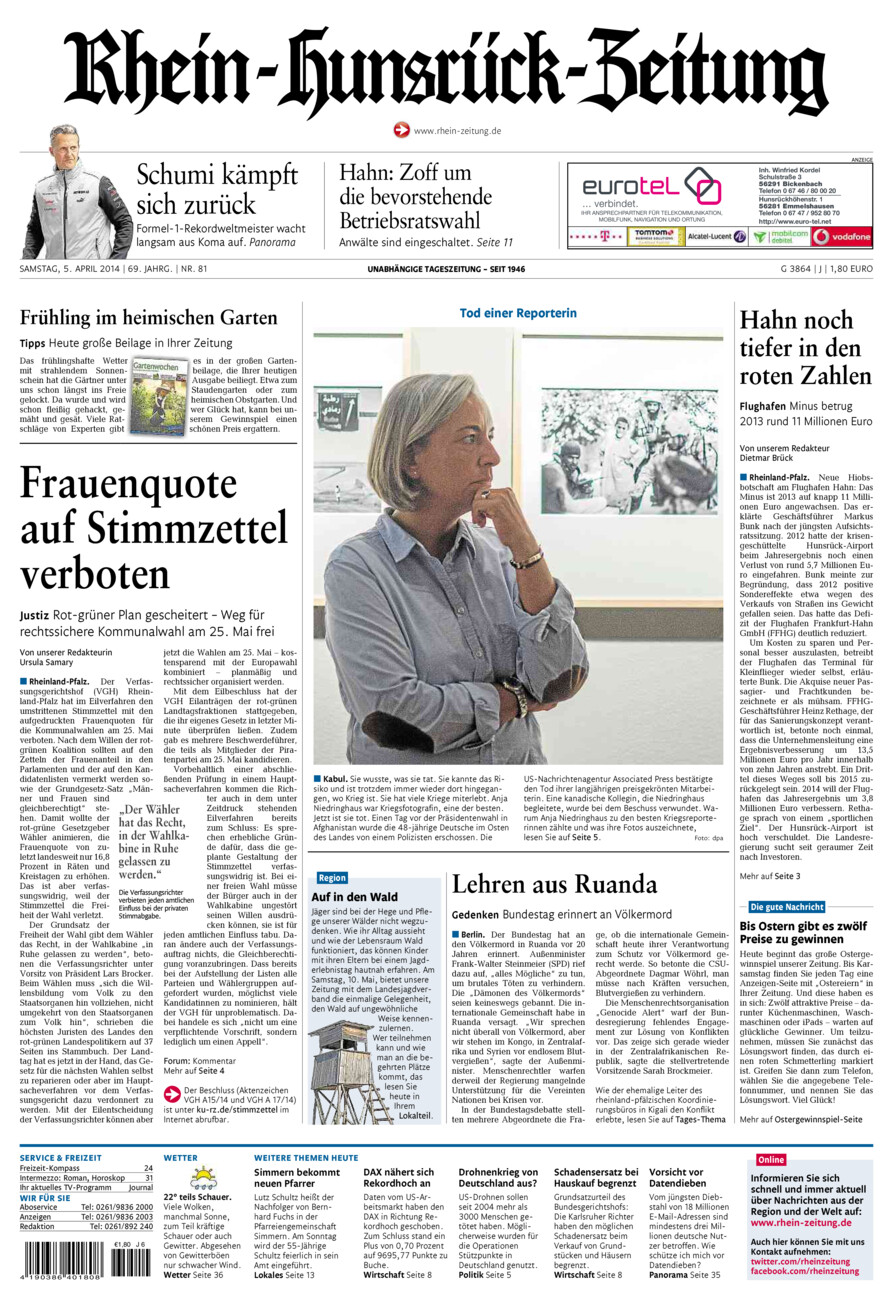 Rhein-Hunsrück-Zeitung vom Samstag, 05.04.2014