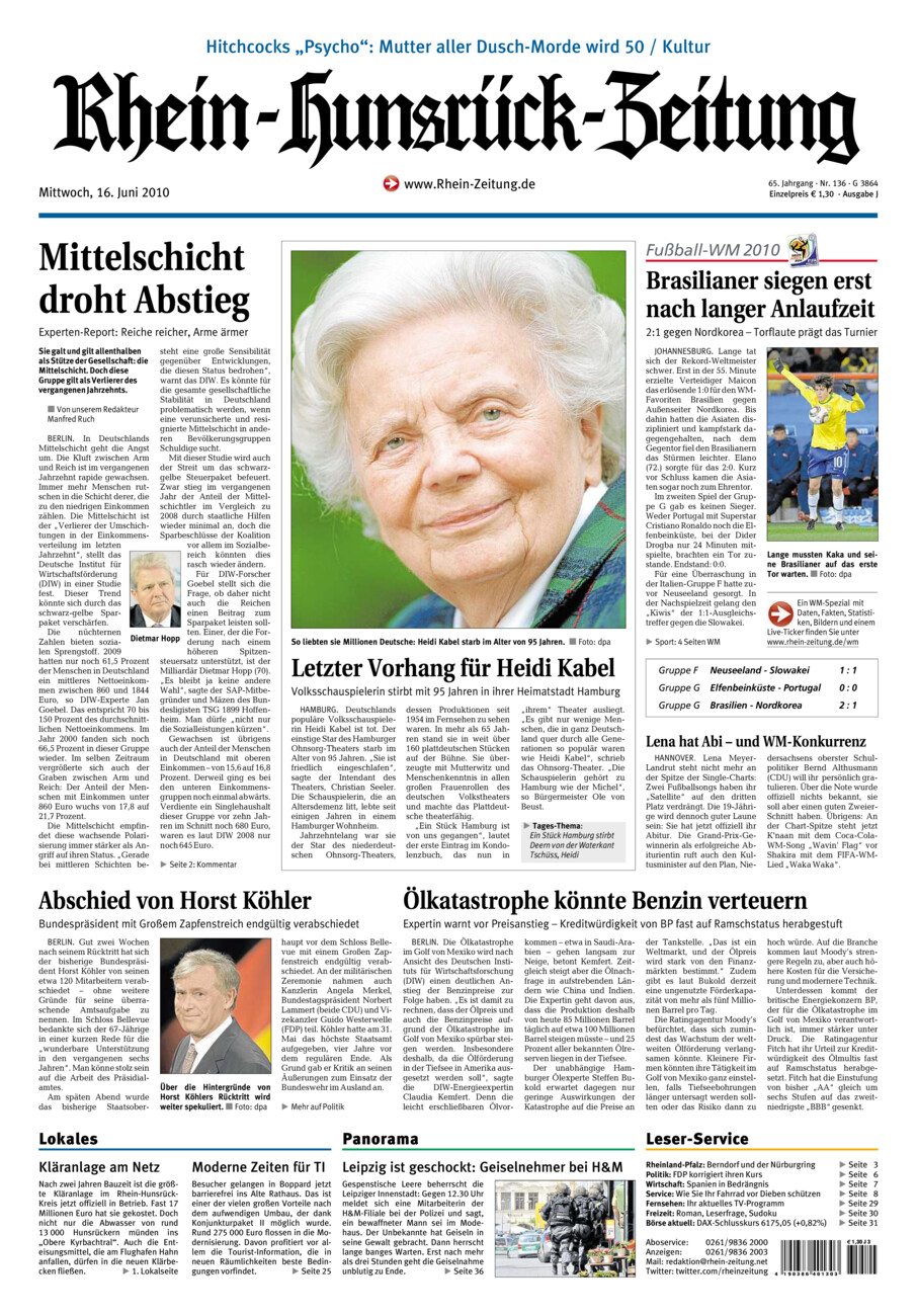 Rhein-Hunsrück-Zeitung vom Mittwoch, 16.06.2010