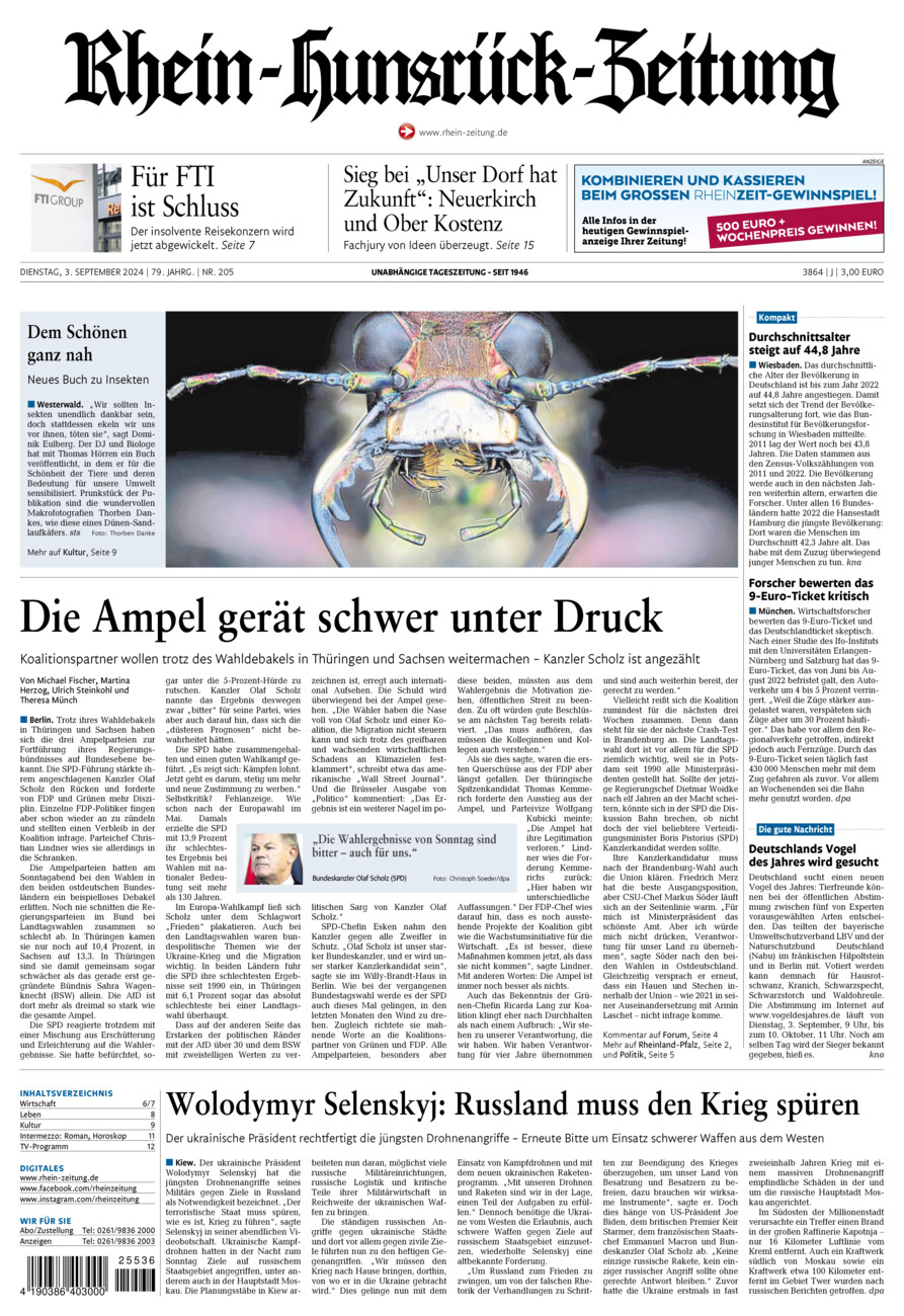 Rhein-Hunsrück-Zeitung vom Dienstag, 03.09.2024