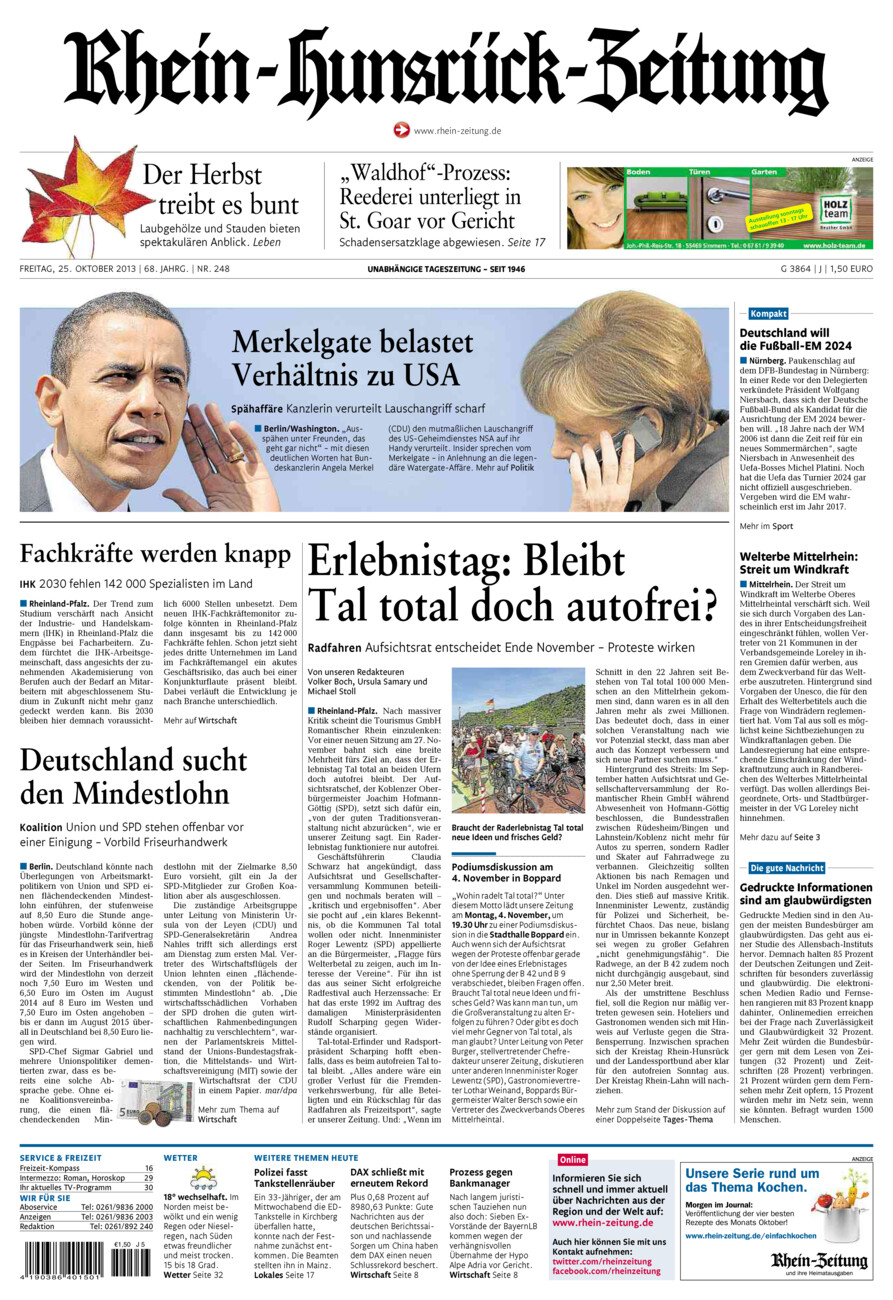 Rhein-Hunsrück-Zeitung vom Freitag, 25.10.2013