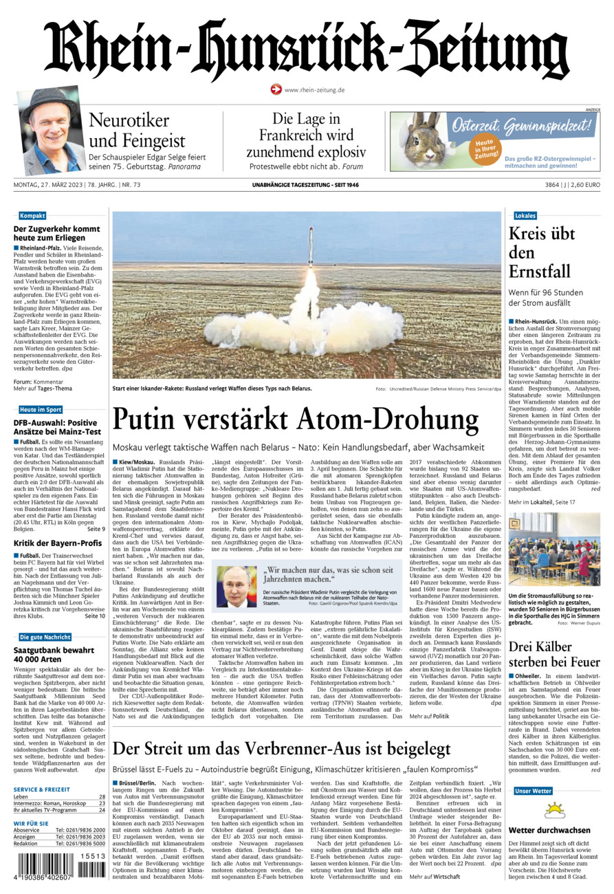 Rhein-Hunsrück-Zeitung vom Montag, 27.03.2023