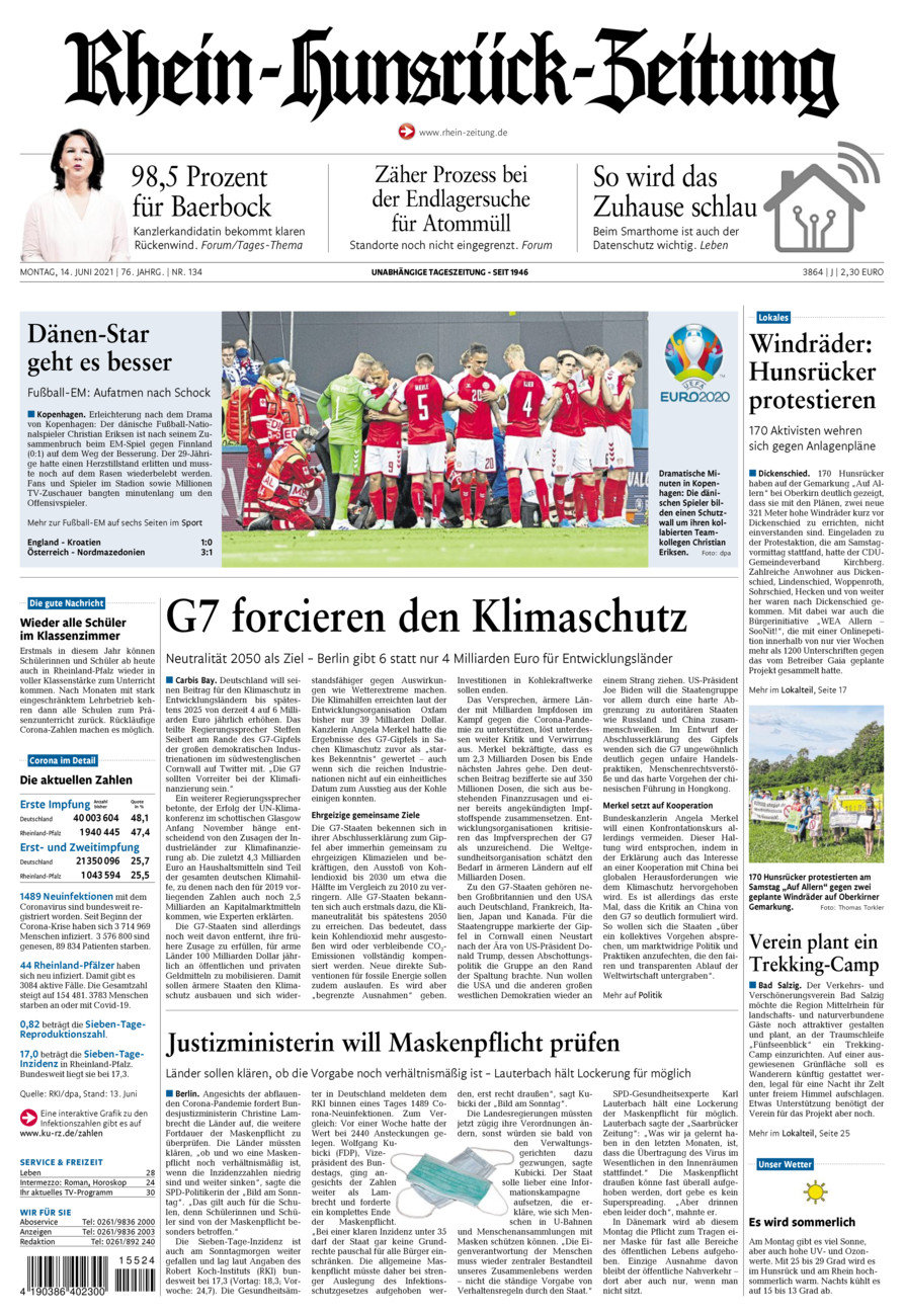Rhein-Hunsrück-Zeitung vom Montag, 14.06.2021