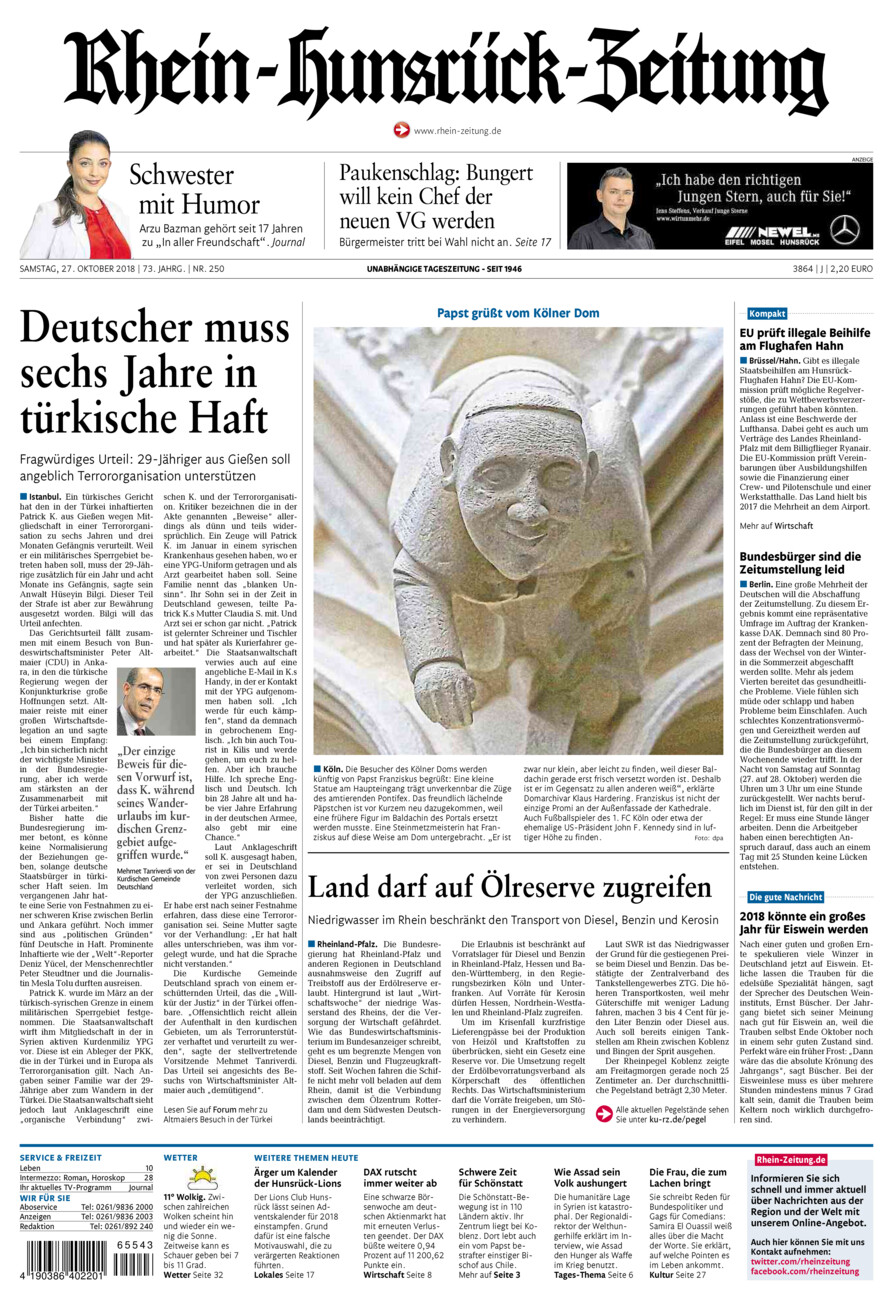 Rhein-Hunsrück-Zeitung vom Samstag, 27.10.2018
