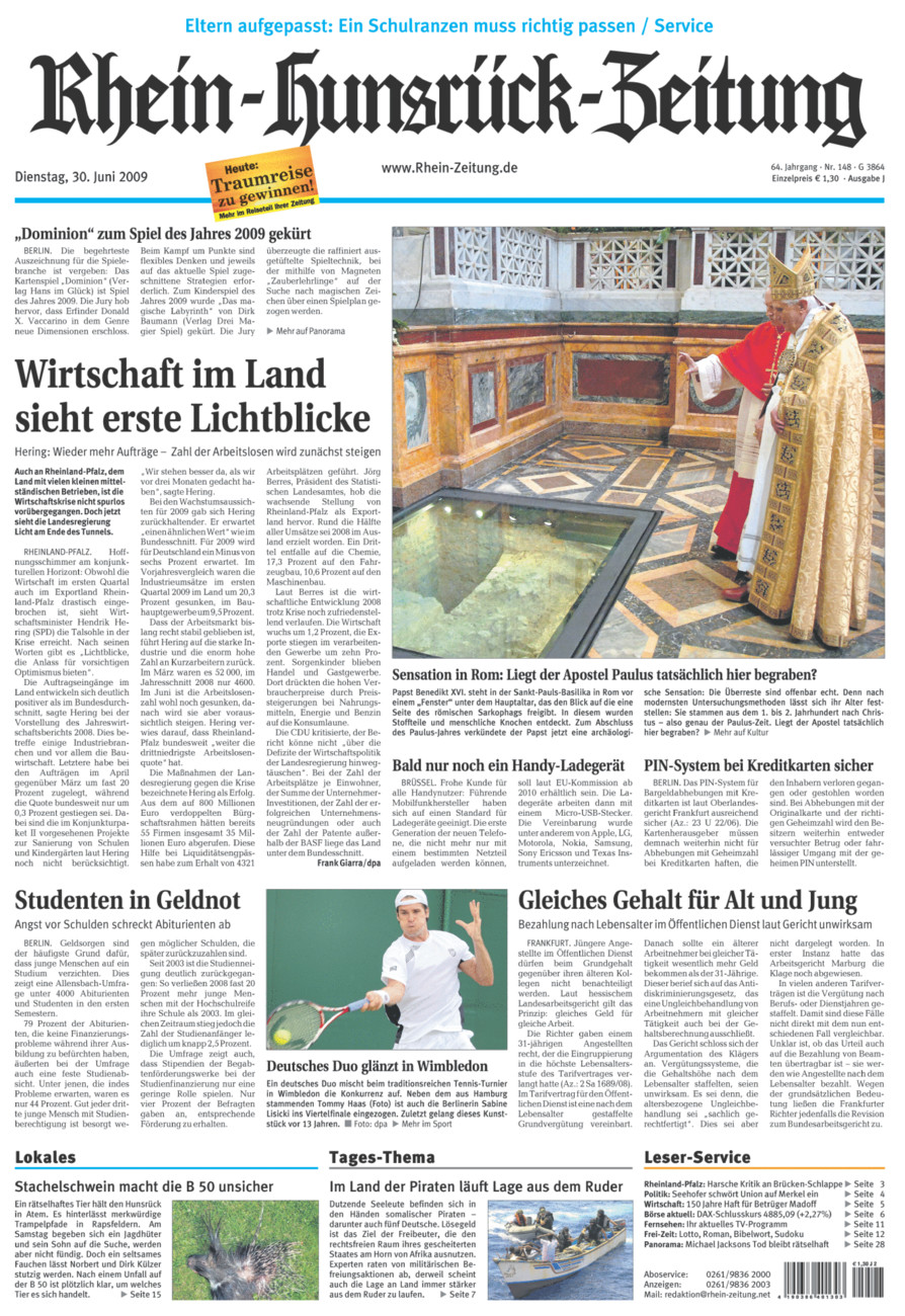 Rhein-Hunsrück-Zeitung vom Dienstag, 30.06.2009