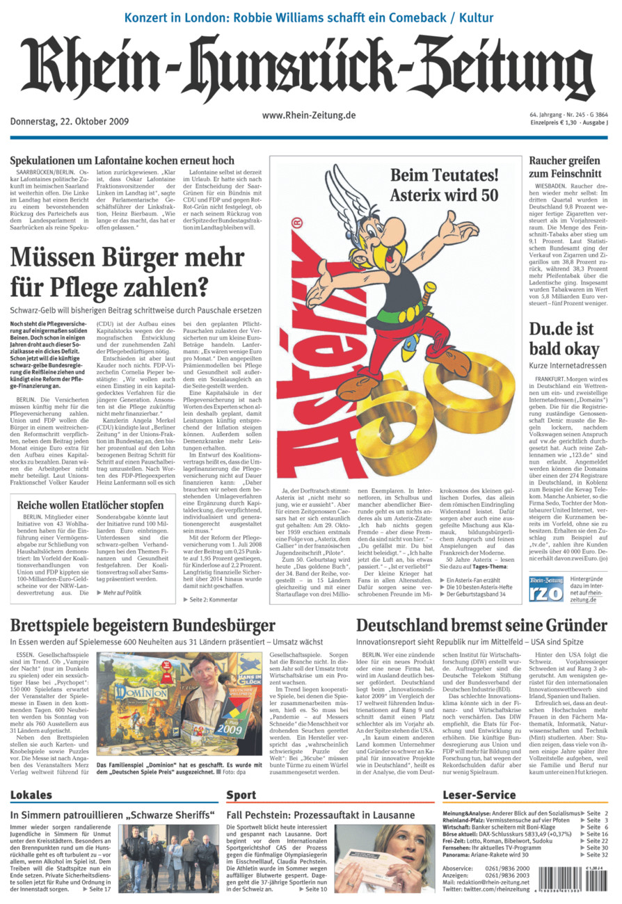 Rhein-Hunsrück-Zeitung vom Donnerstag, 22.10.2009