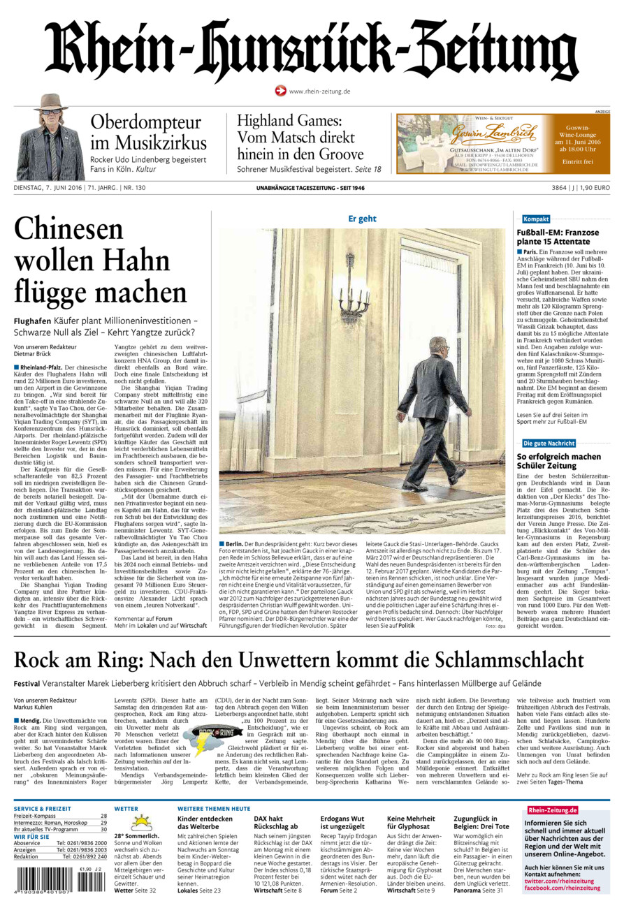 Rhein-Hunsrück-Zeitung vom Dienstag, 07.06.2016