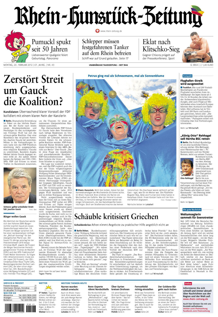 Rhein-Hunsrück-Zeitung vom Montag, 20.02.2012